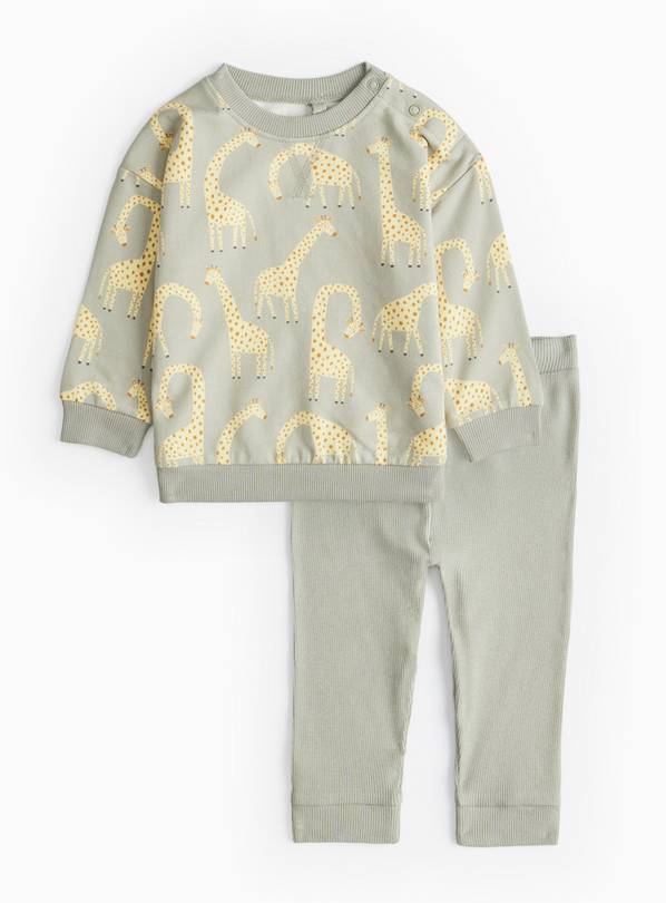 Green Giraffe Print Sweat Set 6-9 months