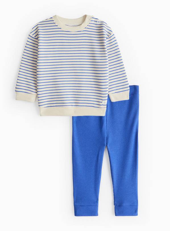 Cream Stripe Sweatshirt & Blue Leggings Set 9-12 months