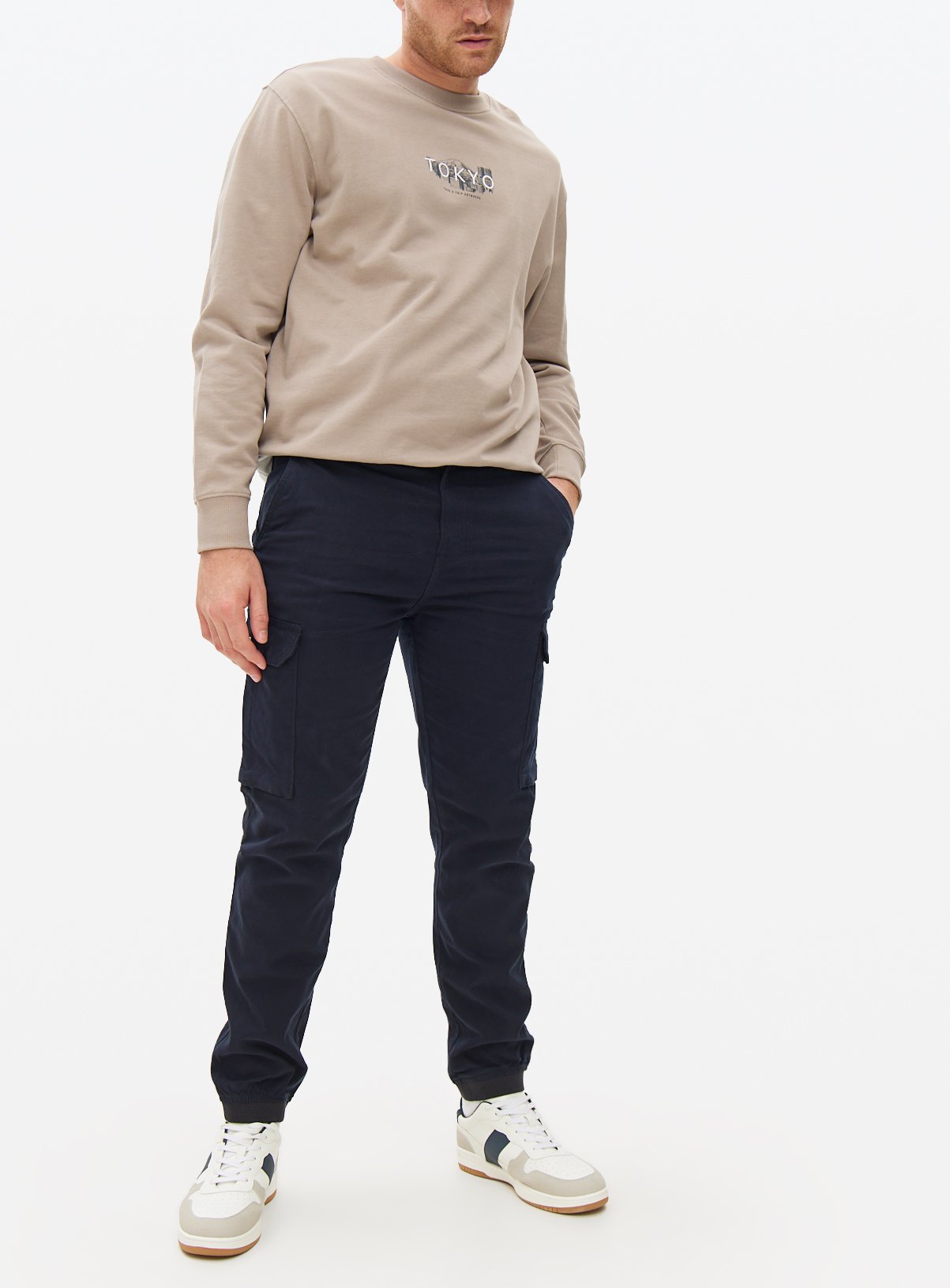 Men's Navy Cuffed Cargo Trousers