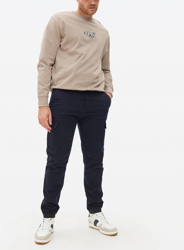 Navy Cuffed Cargo Trousers 36L