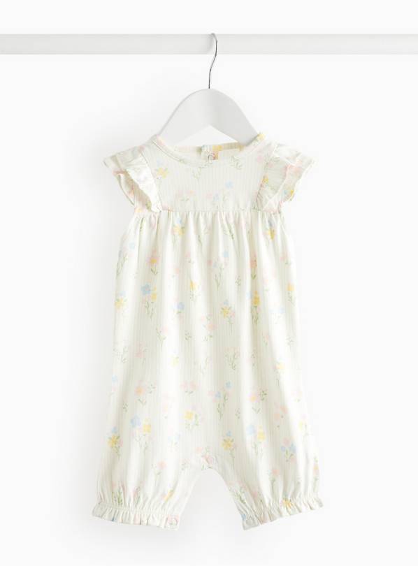 Cream Flower Print Frill Romper 6-9 months