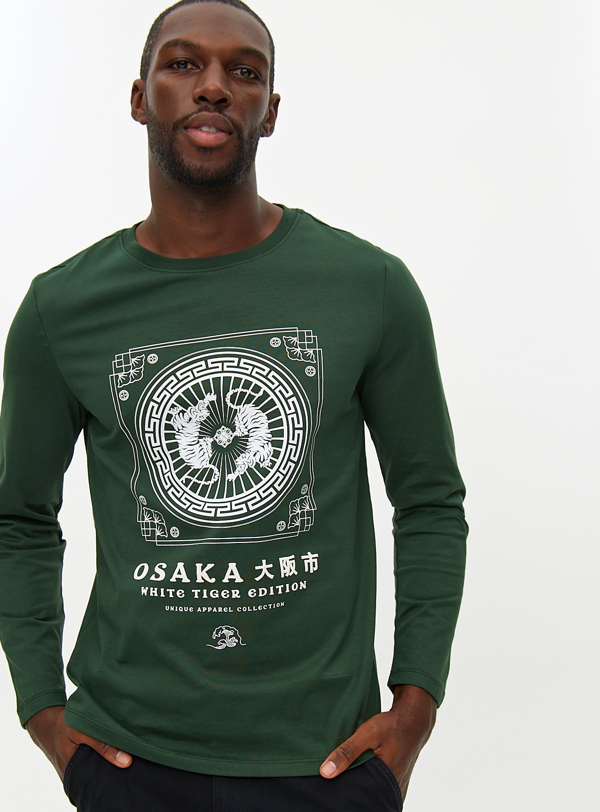 Green Osaka Graphic Long Sleeve T-Shirt XXXL