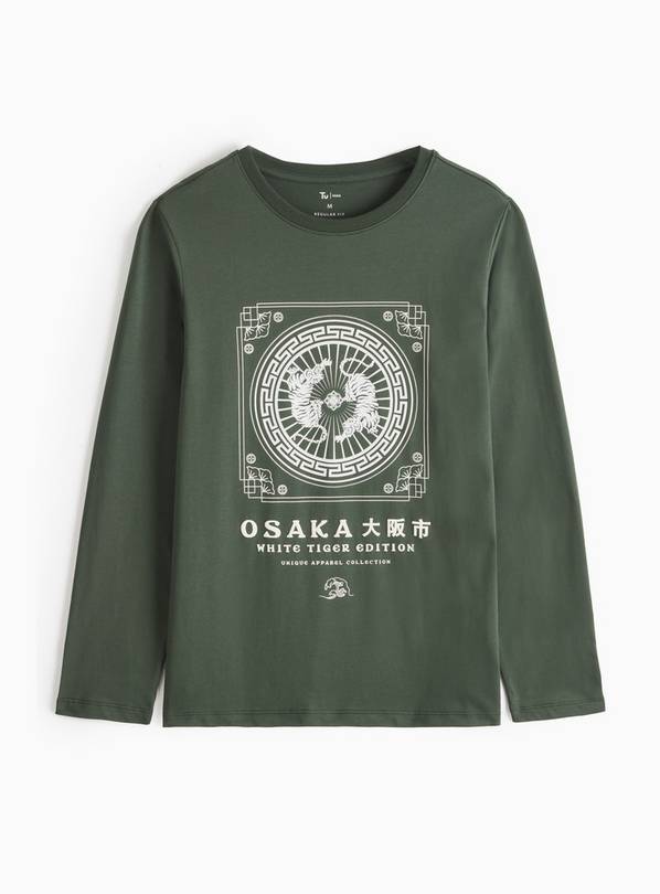 Green Osaka Graphic Long Sleeve T-Shirt L