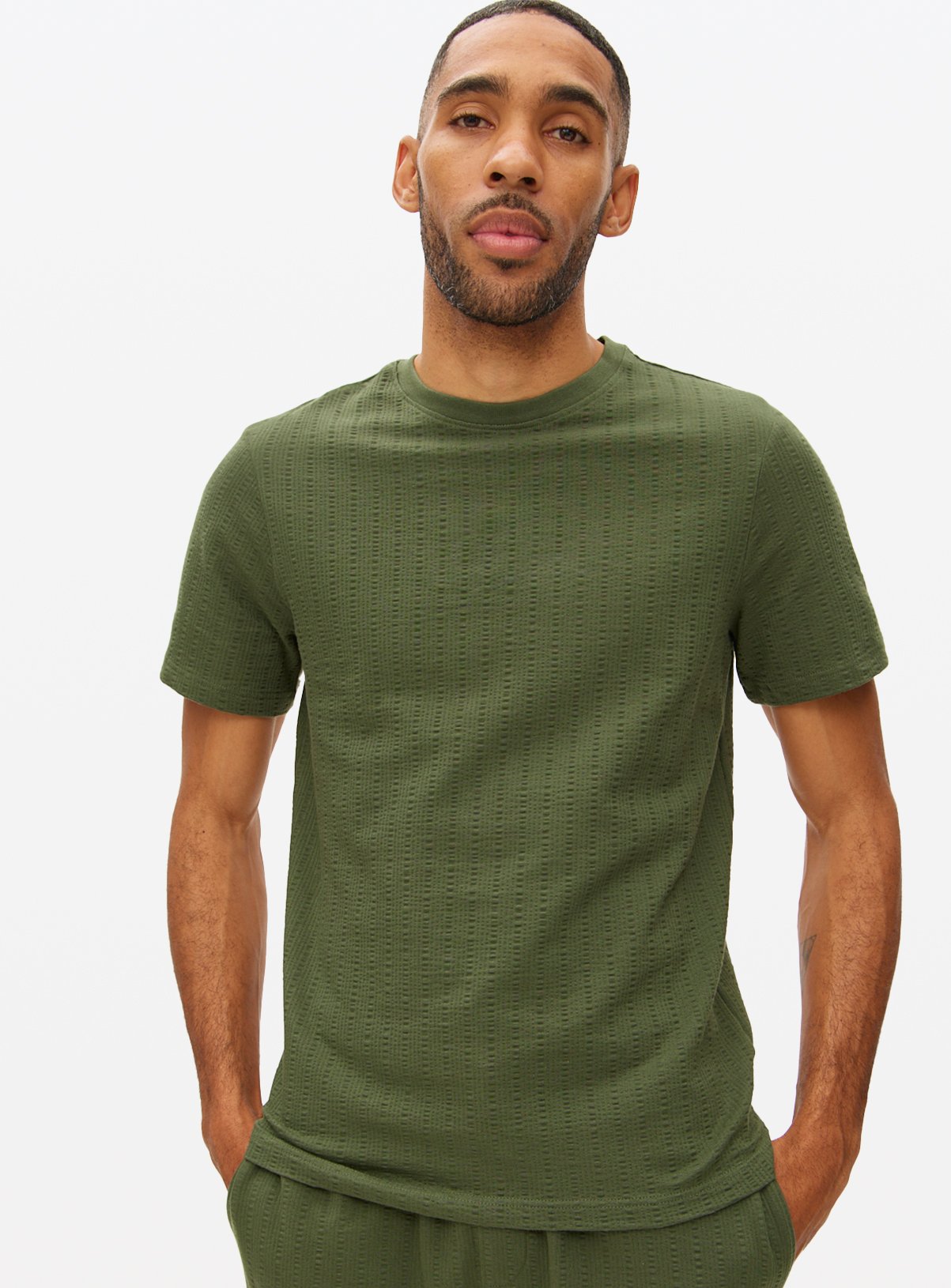 Men's Khaki Seersucker Short Sleeve T-Shirt