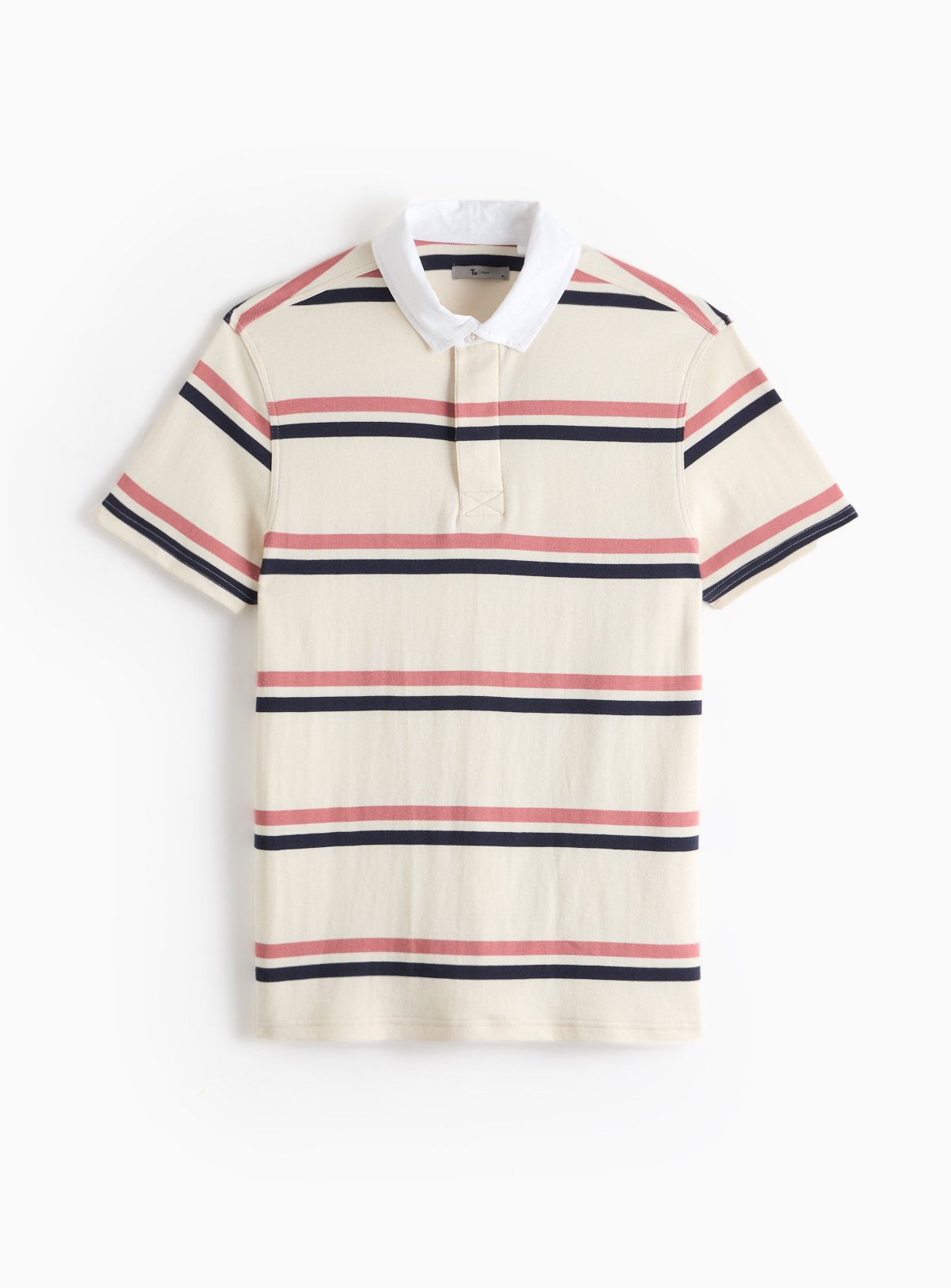 Ecru Stripe Short Sleeve Rugby Polo Shirt L