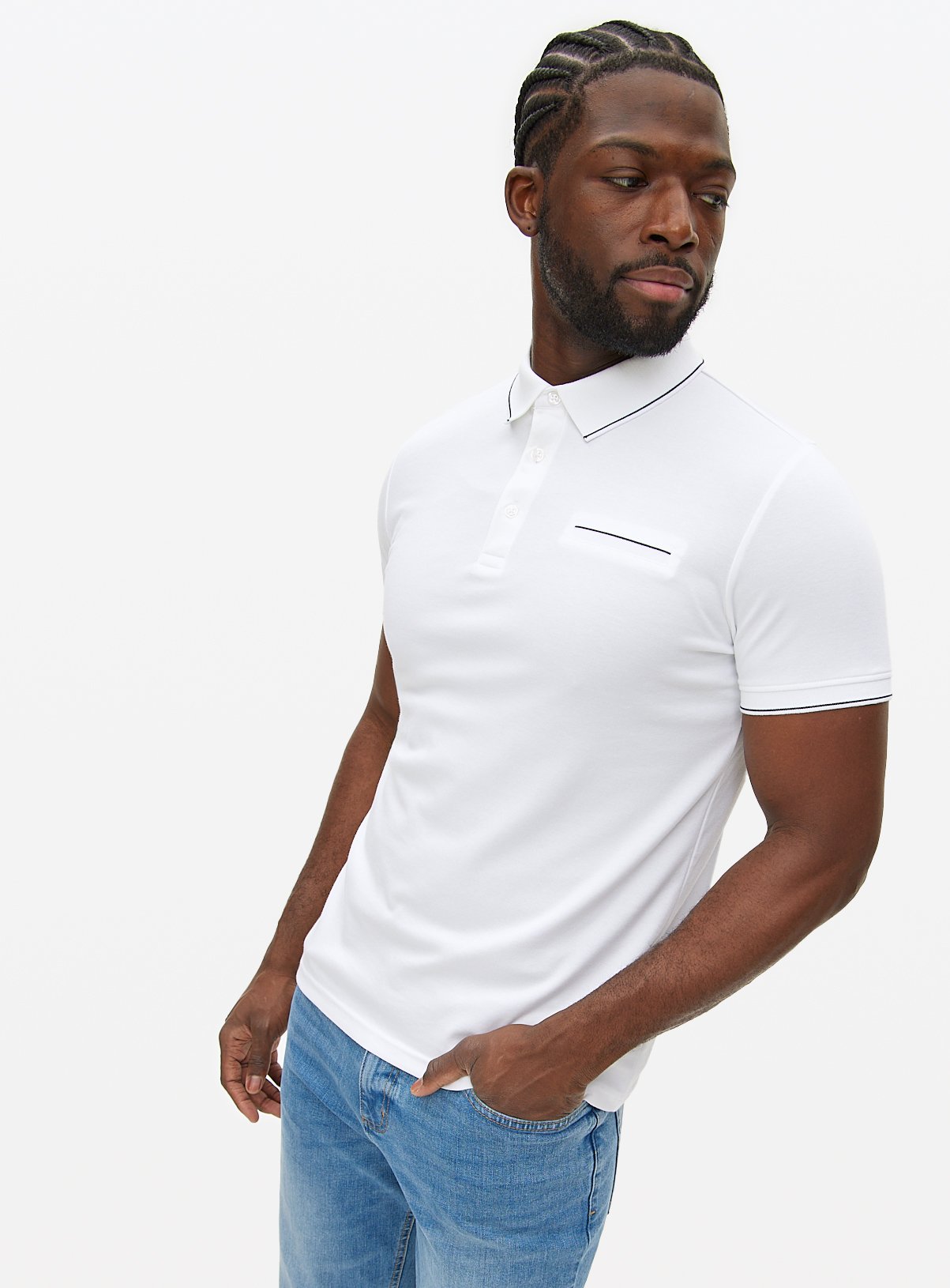 Men's White Two Tone Polo Shirt