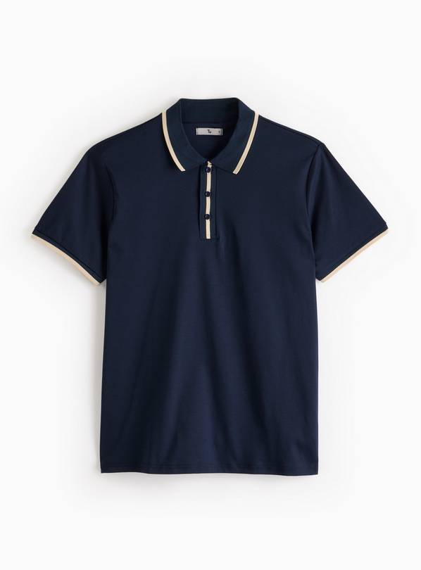 Mercerised Navy Contrast Collar Polo Shirt XXXXL