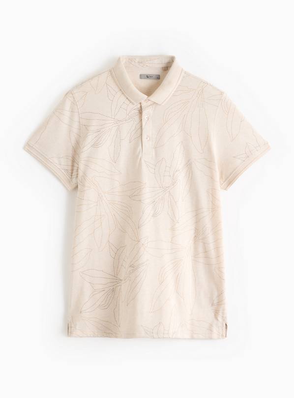 Neutral Leaf Print Polo Shirt XL