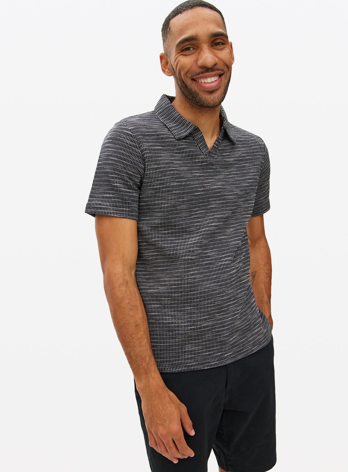 Men's Black Revere Collar Polo Shirt