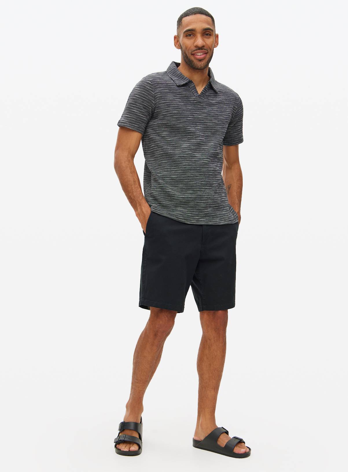 Black Revere Collar Polo Shirt XL - Image 2
