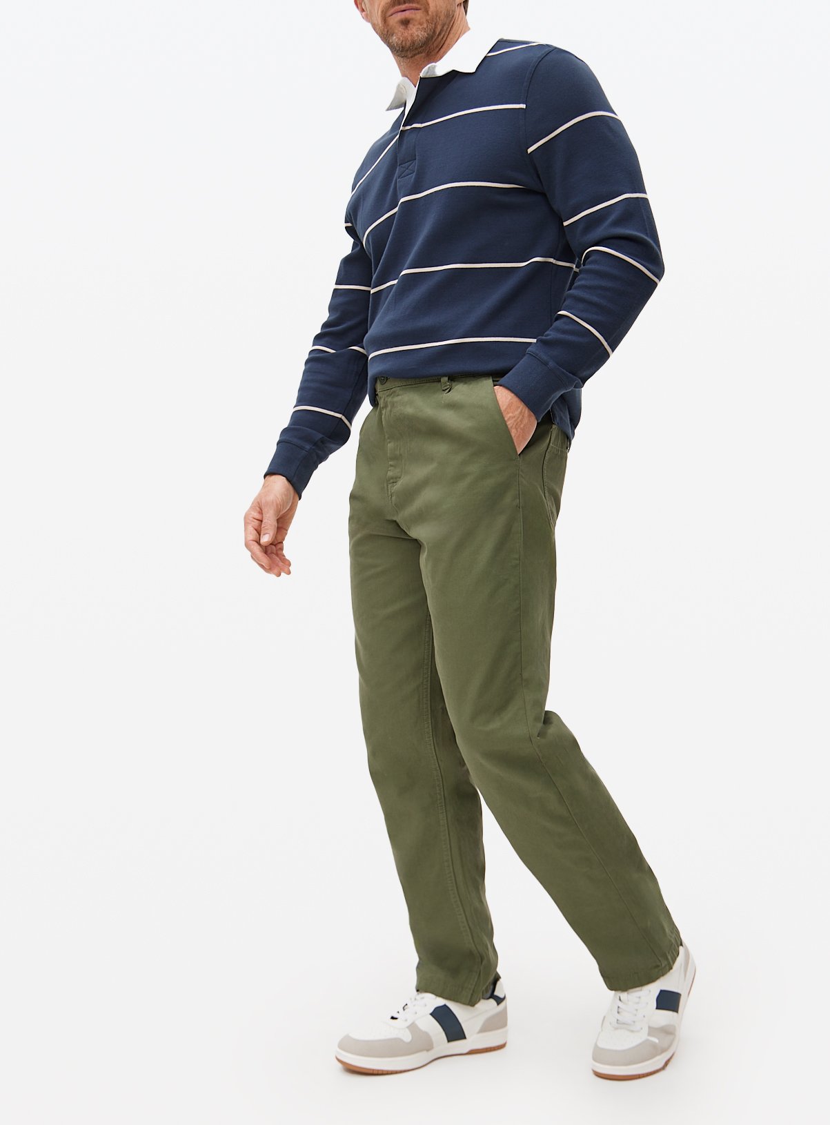 Men's Khaki Straight Leg Canvas Trousers
