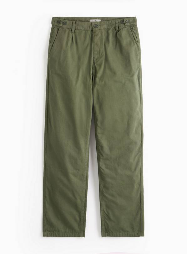 Khaki Straight Leg Canvas Trousers  30R