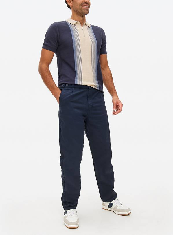 Navy Straight Leg Canvas Trousers  34L