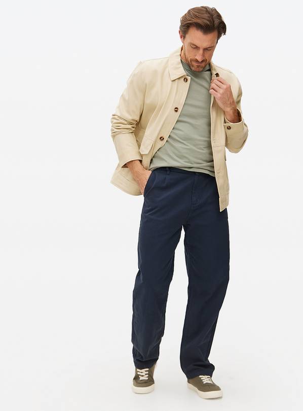 Navy Straight Leg Canvas Trousers  32S