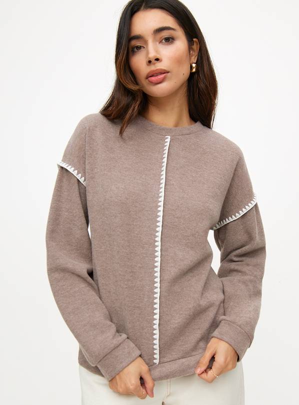 Brown Blanket Stitch Soft-Touch Jumper XS