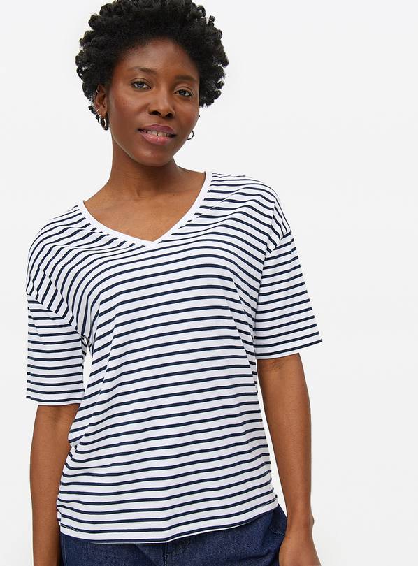 Stripe Print Modal V-Neck T-Shirt XXL