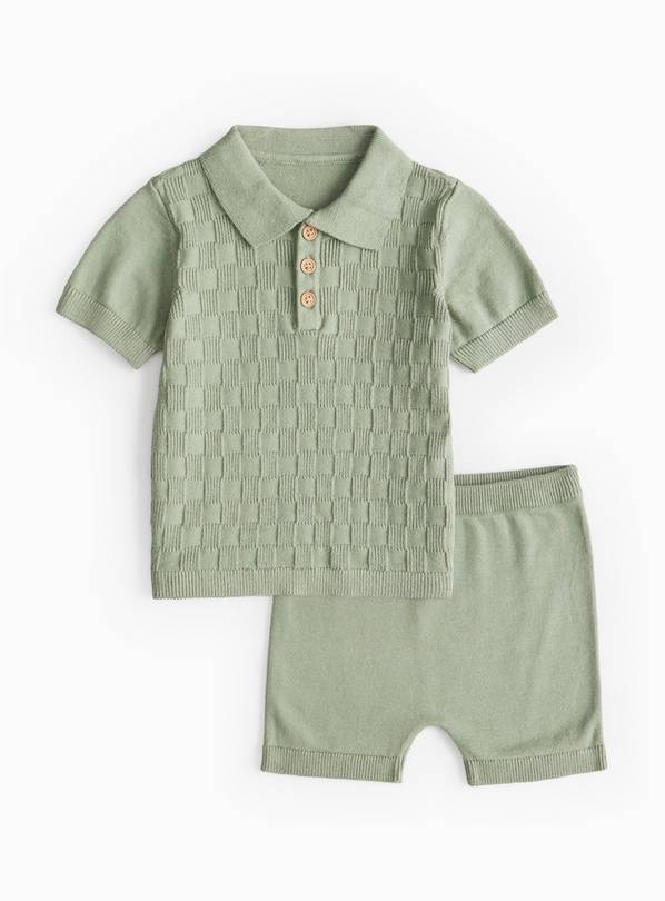 Green Knitted Polo & Shorts Set 12-18 months