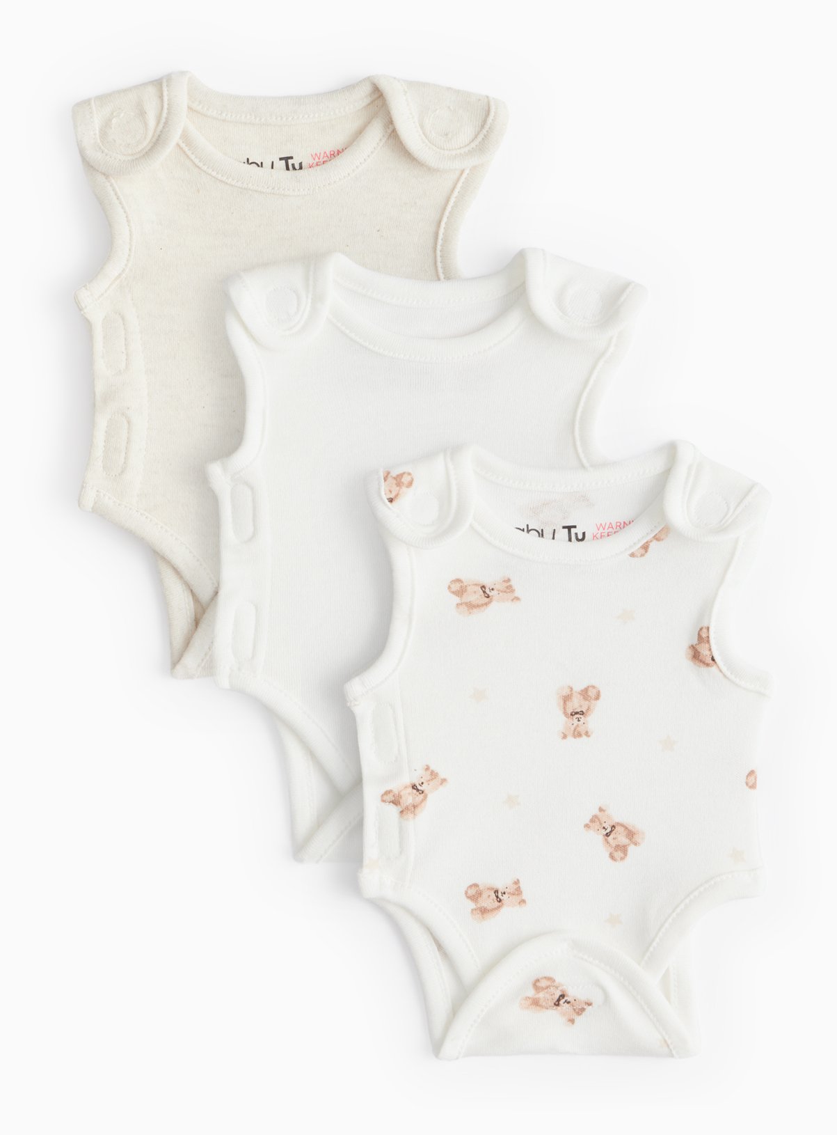 Cream Cream Premature Baby Koala Print Bodysuits 3 Pack - Tu by Sainsbury's