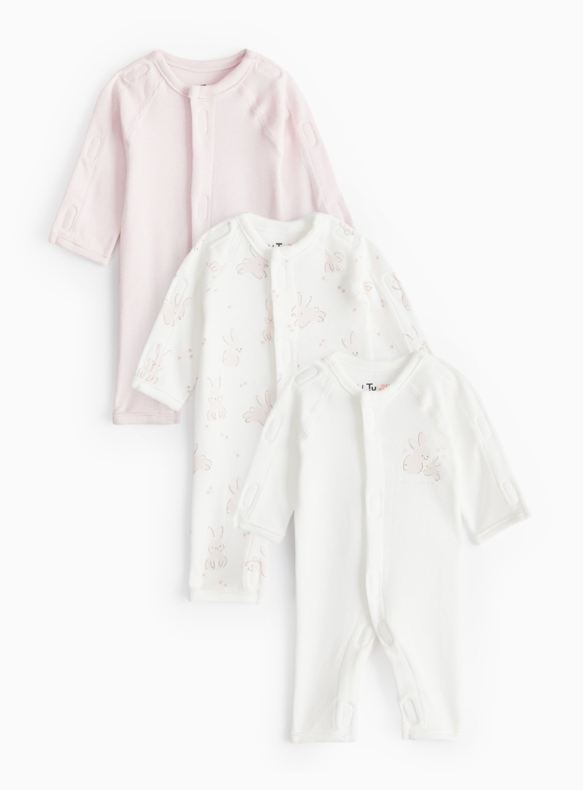 Pink Pink Premature Baby Bunny Print Sleepsuits 3 Pack - Tu by Sainsbury's