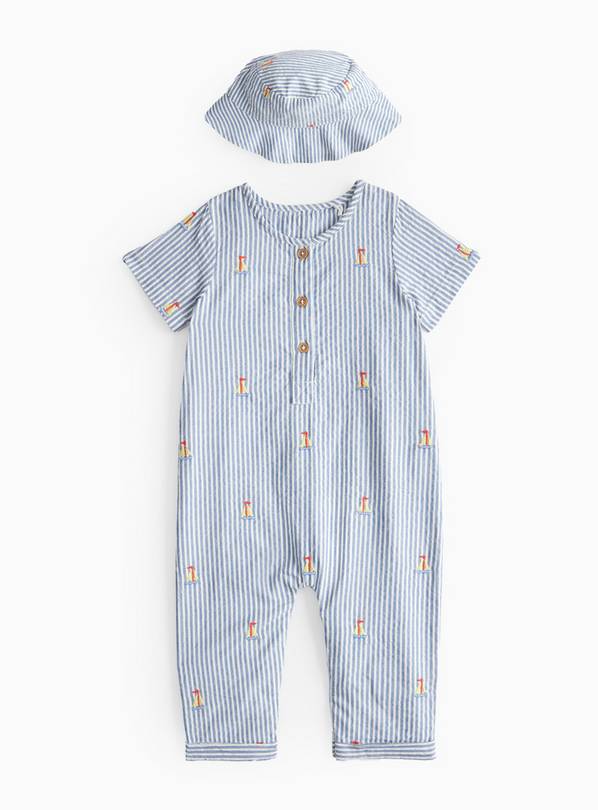 Sail Boat Stripe Romper & Hat Set 18-24 months