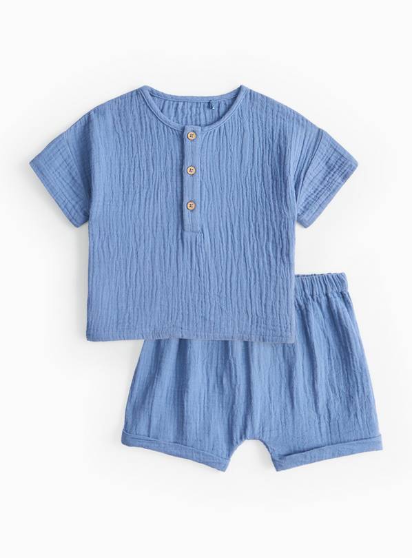 Blue Woven Top & Shorts Set 9-12 months