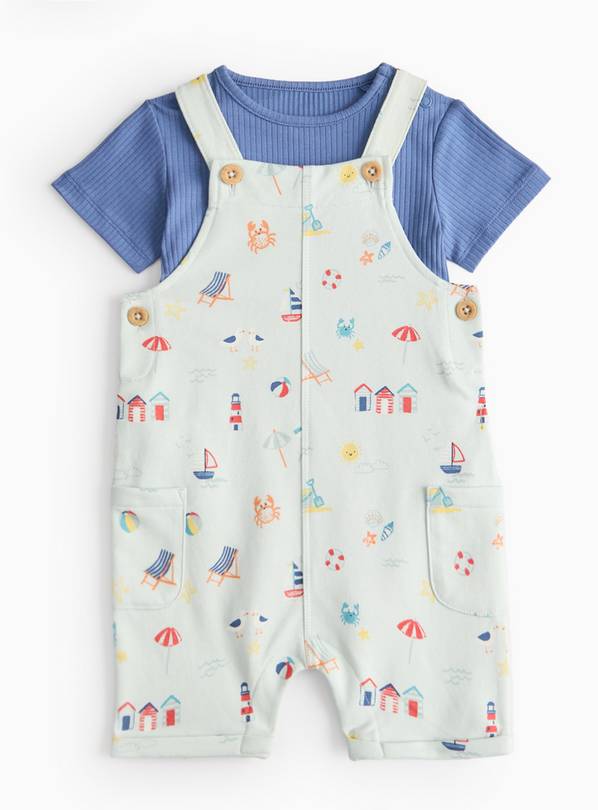 Brighton Beach Print Dungaree & Bodysuit Set 12-18 months