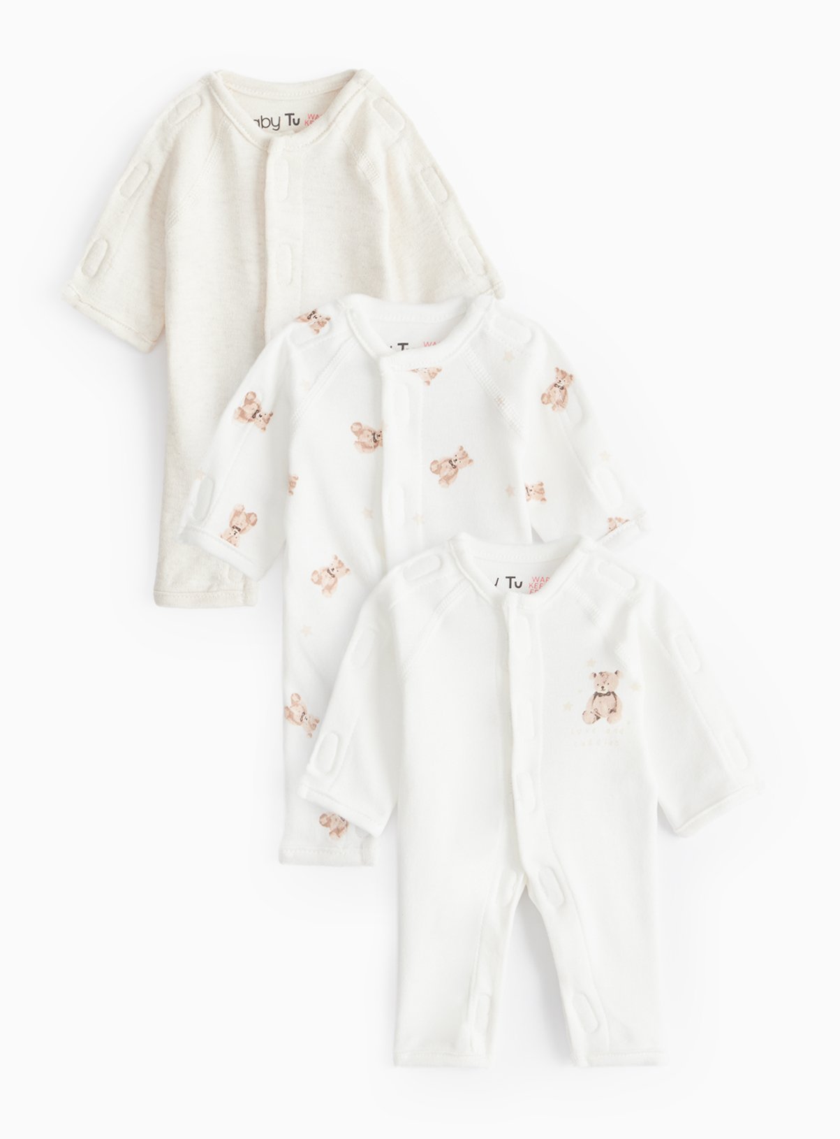 Cream Premature Baby Cream Bear Print Sleepsuits 3 pack - Tu by Sainsbury's
