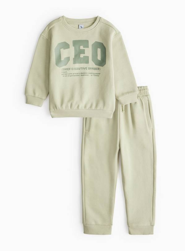 Green CEO Printed Sweatshirt & Joggers Set 1-2 years