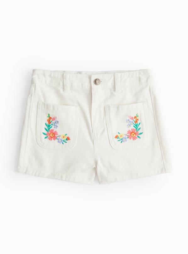 White Denim Flower Embroidered Shorts 8 years