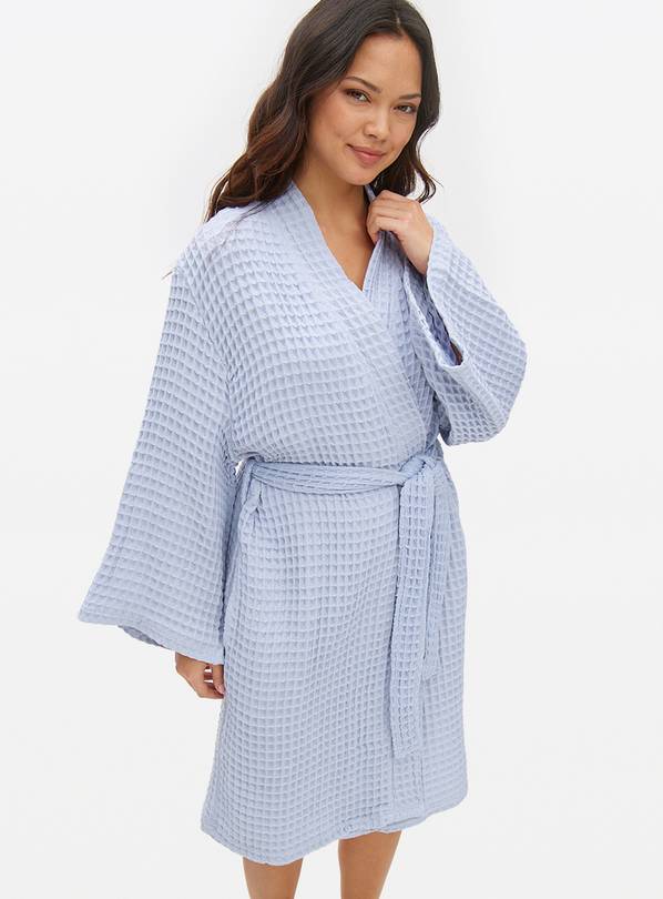 Blue Waffle Cotton Dressing Gown L