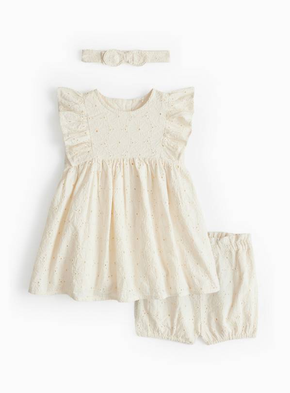 Cream Broderie Dress & Bloomers Set  12-18 months