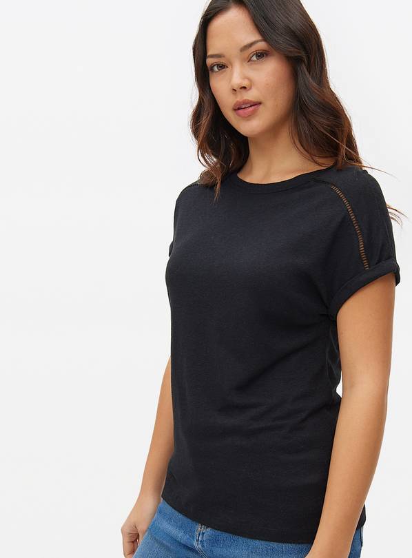 Black Ladder Stitch Linen Blend T-Shirt M