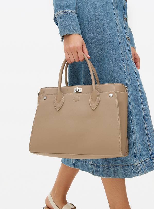 Neutral Faux Leather Tote Bag  One Size