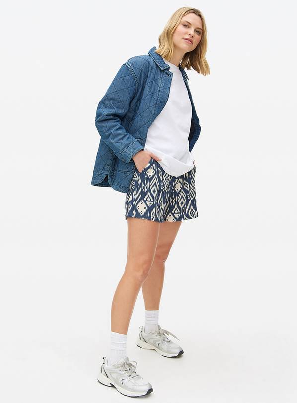 Blue Ikat Printed Crinkle Shorts L