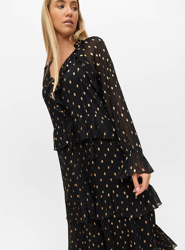 Black Chiffon Foil Print Midaxi Romantic Dress 10