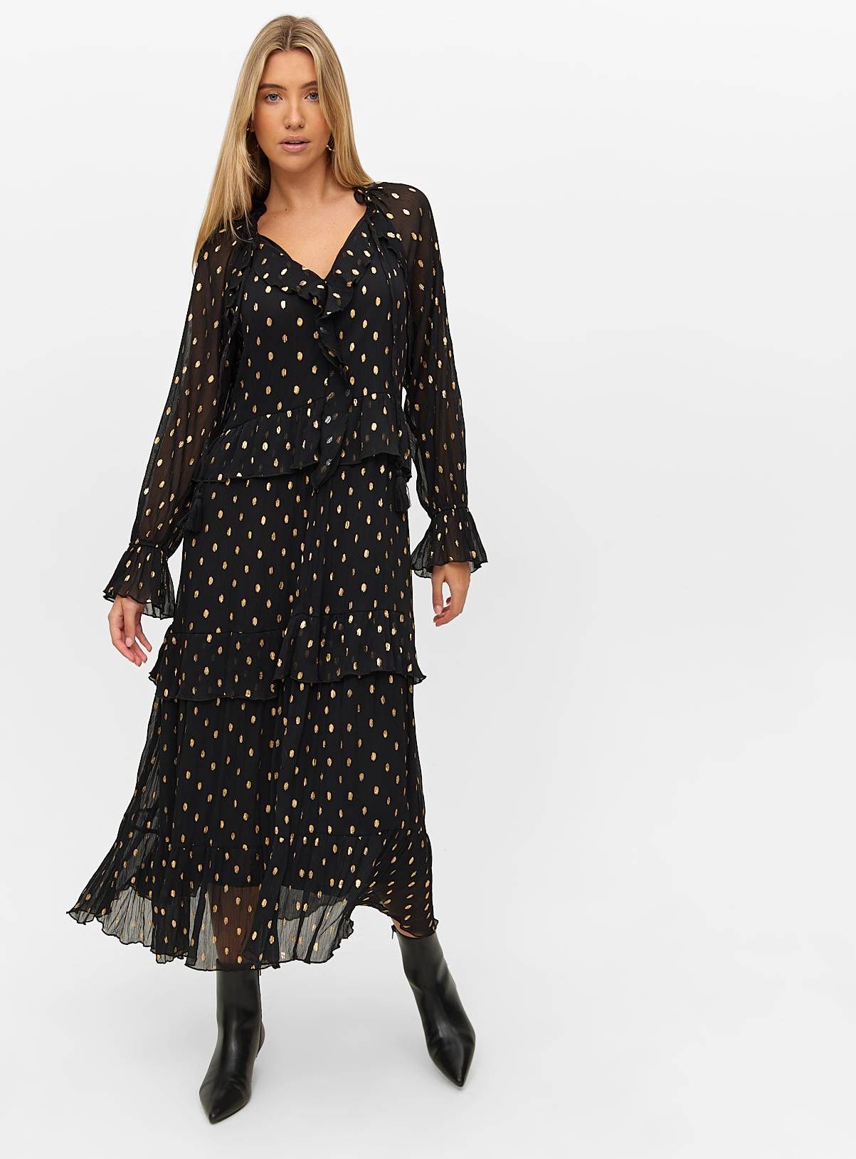 Black Chiffon Foil Print Midaxi Romantic Dress 6 - Image 2