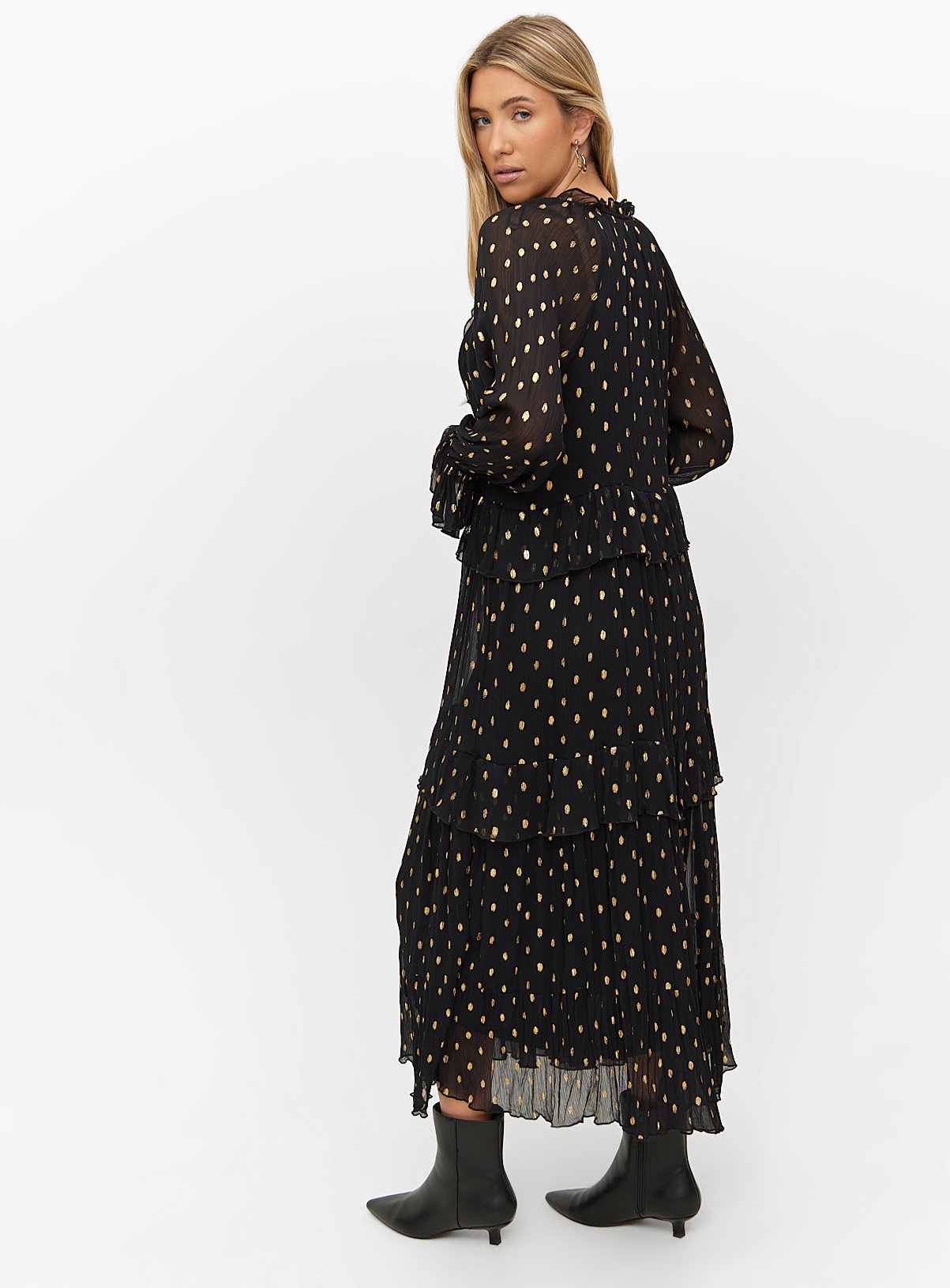 Black Chiffon Foil Print Midaxi Romantic Dress 6 - Image 4 thumbnail