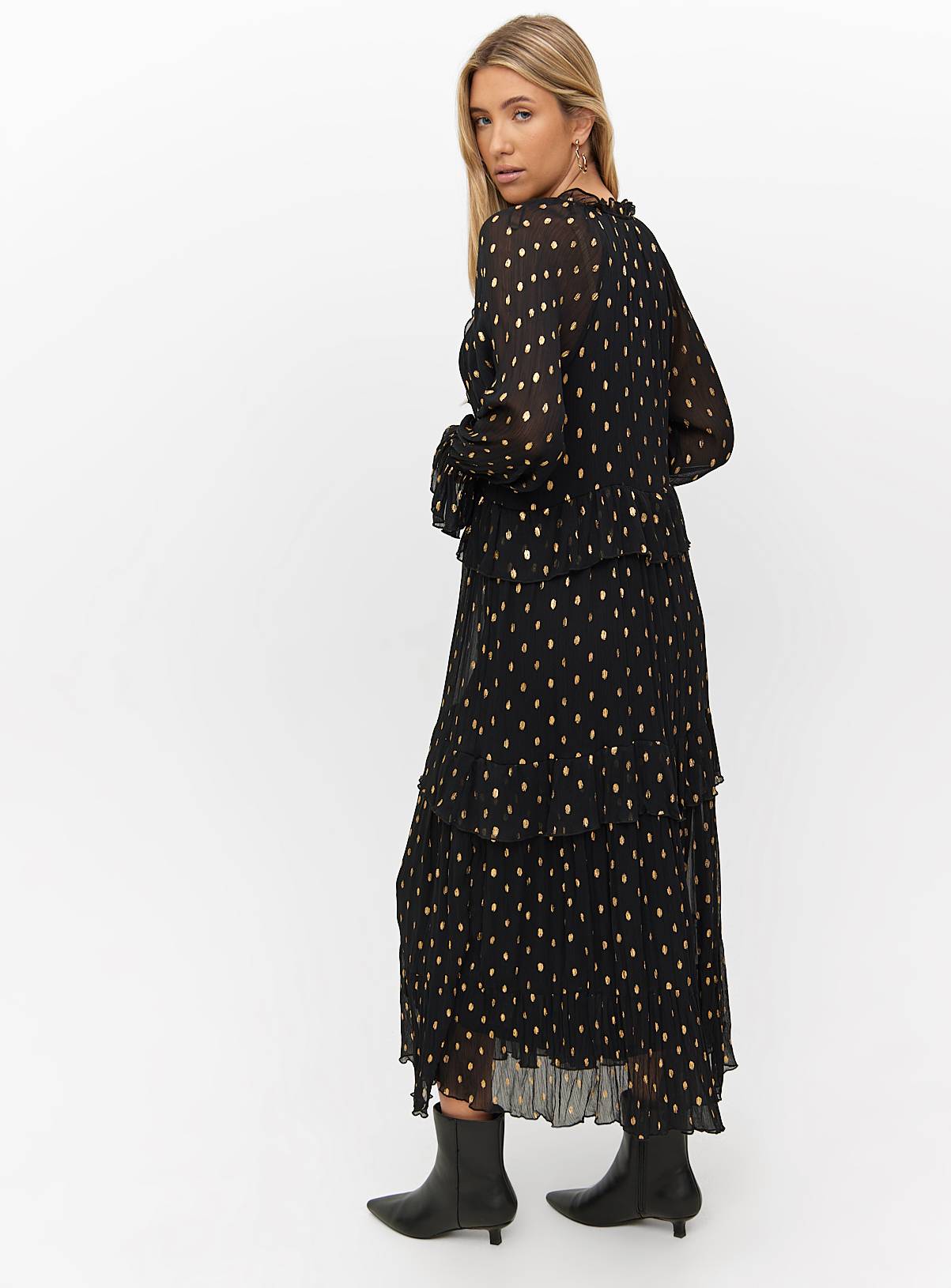 Black Chiffon Foil Print Midaxi Romantic Dress 6 - Image 4