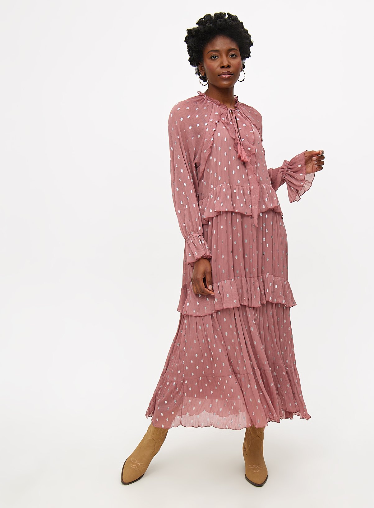 Pink Chiffon Foil Print Midaxi Romantic Dress 22 - Image 1 thumbnail