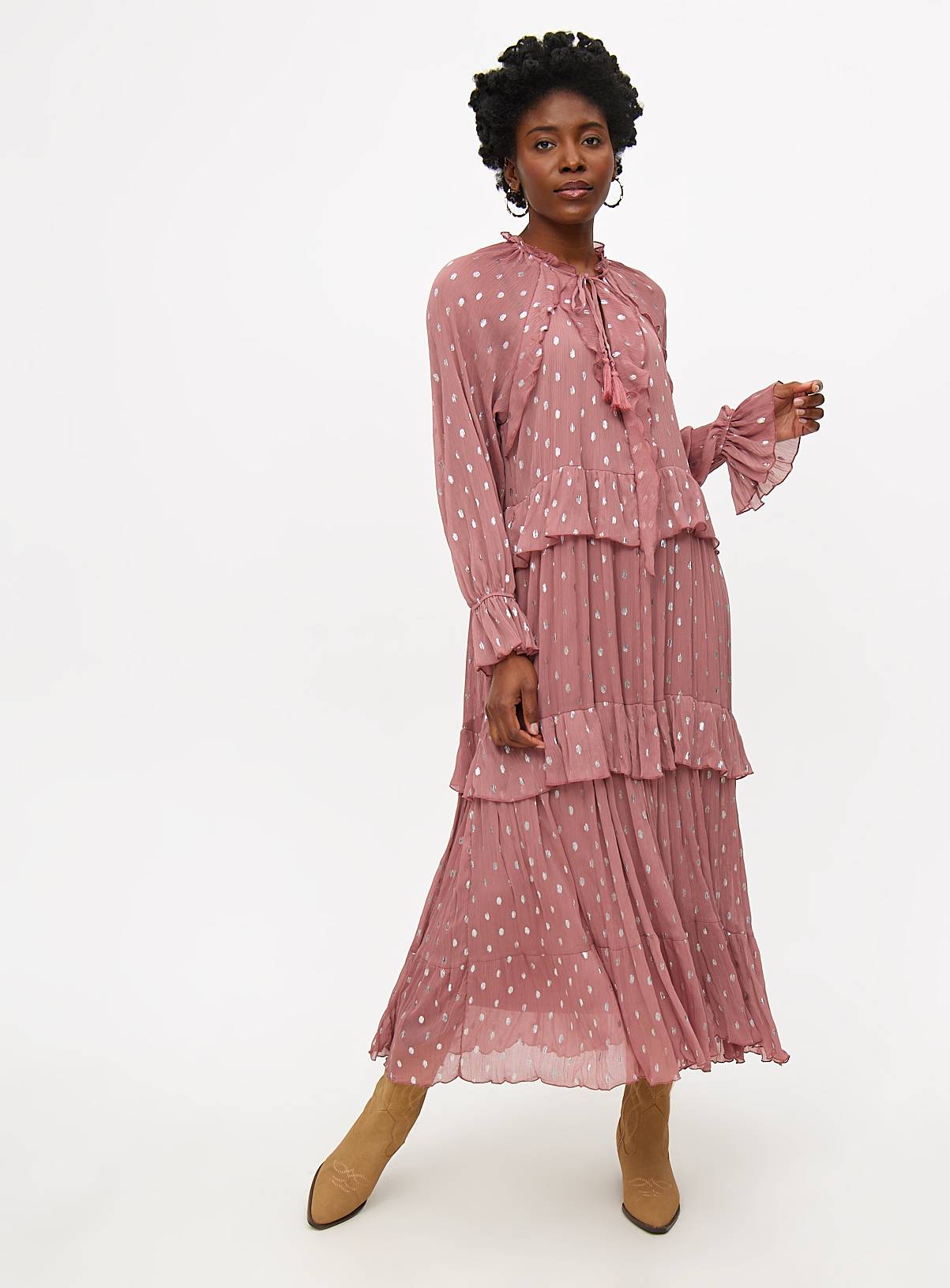 Pink Chiffon Foil Print Midaxi Romantic Dress 22 - Image 1