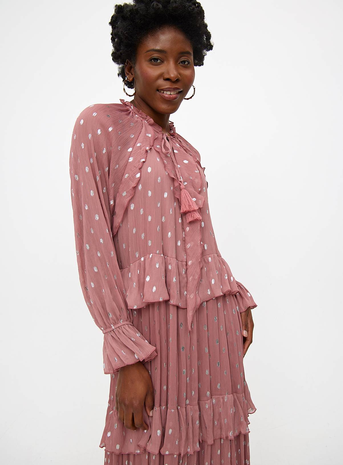 Pink Chiffon Foil Print Midaxi Romantic Dress 22 - Image 3