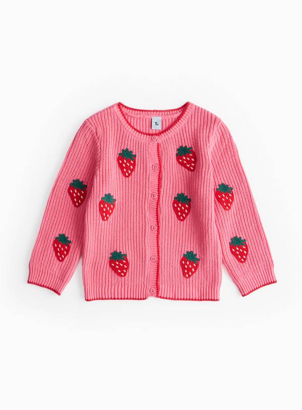 Pink Strawberry Embroidered Knitted Cardigan 1-2 years