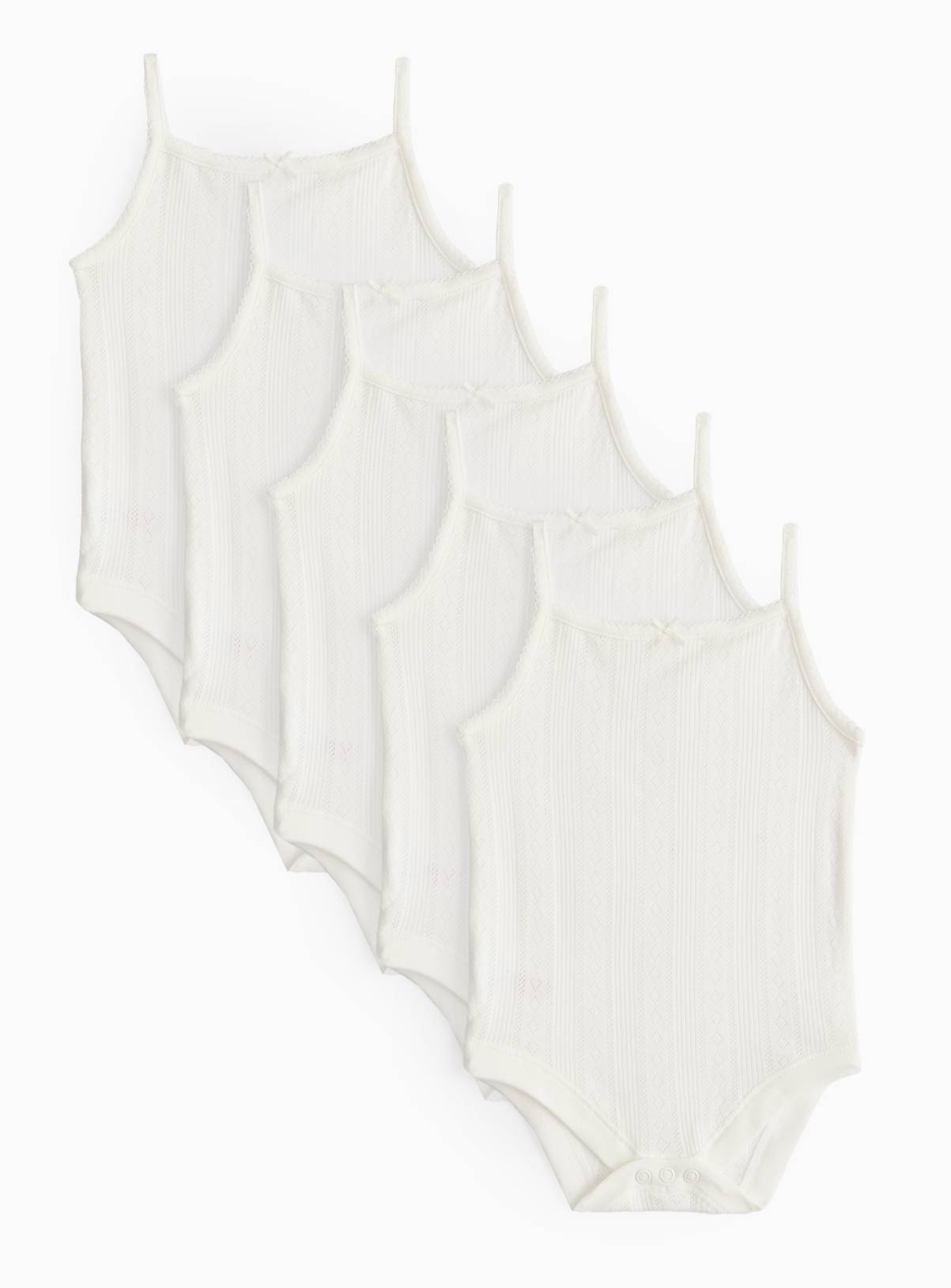 White Pointelle Strappy Bodysuit 5 Pack Newborn - Image 1