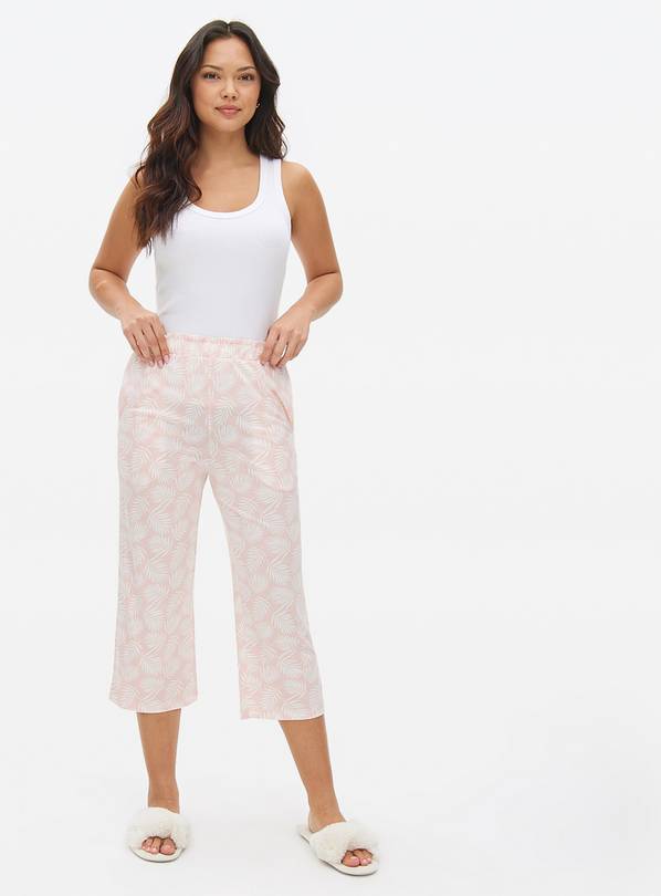 Pink Leaf Print Cropped Co-ord Pyjama Bottoms L