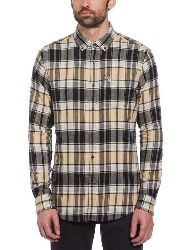 ORIGINAL PENGUIN Long Sleeve Plaid Flannel Shirt In Black L