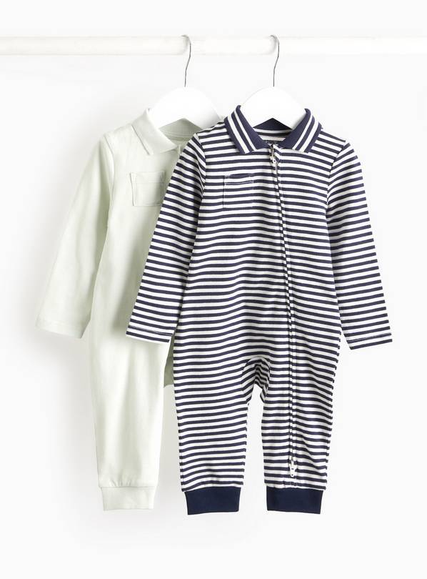 Green & Navy Stripe Collared Rompers 2 Pack 18-24 months