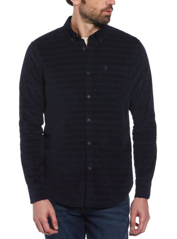 ORIGINAL PENGUIN Long Sleeve Dobby Print Corduroy Shirt Navy XS