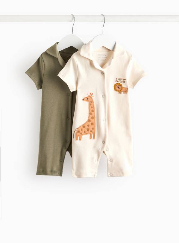 Safari Print Collared Short Sleeve Romper 2 Pack Newborn