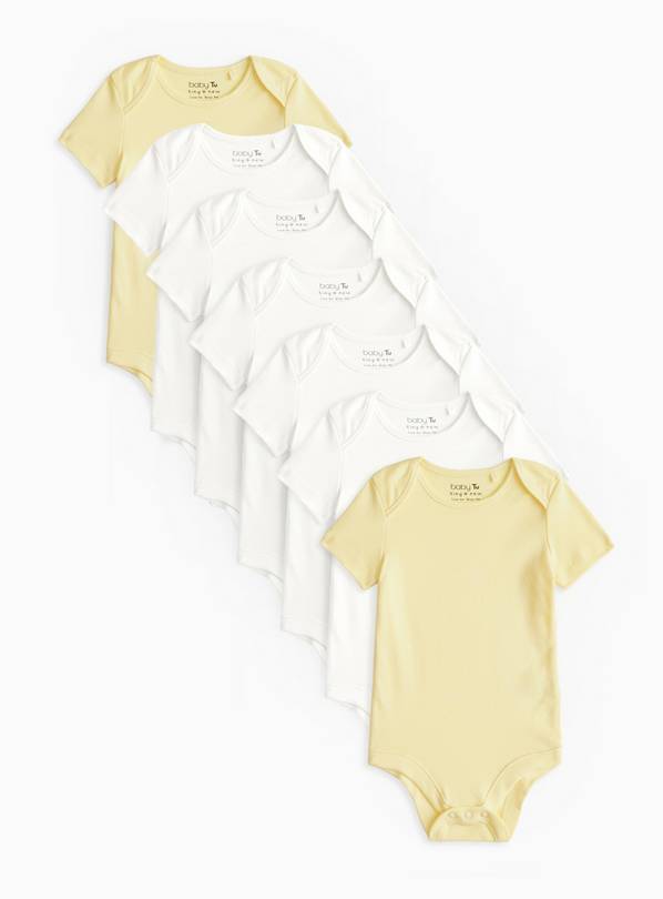 White & Yellow Short Sleeve Bodysuit 7 Pack 9-12 months