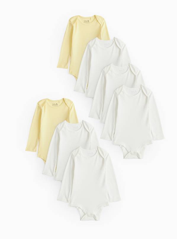 White & Yellow Long Sleeve Bodysuit 7 Pack 12-18 months